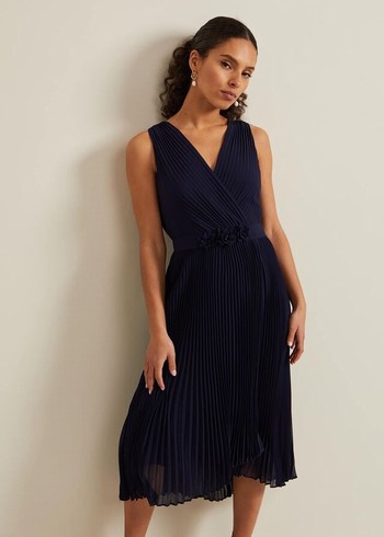 Phase Eight Petite Cressida Pleat Dress Navy Canada | RMBNLJ-134